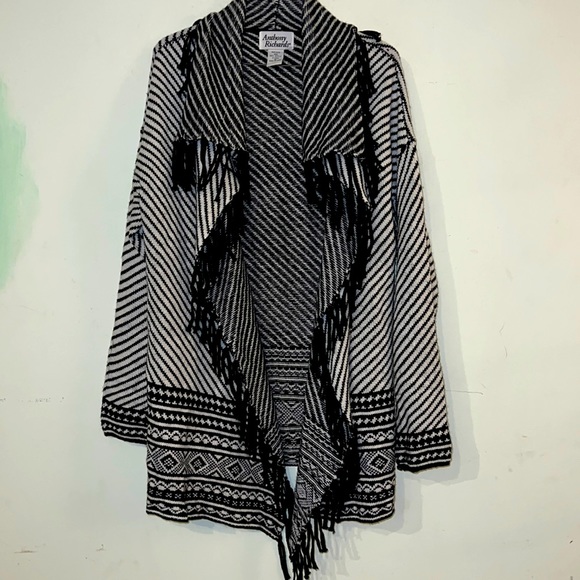 Anthony Richards. Open Front Striped Fringe Cardigan one size - Picture 2 of 11